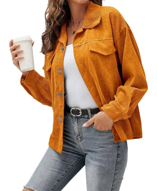 Early Access Corduroy Shacket In Mustard