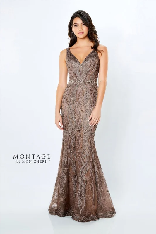 Price Buster Montage 120921 Long Beaded Lace Metallic Evening Formal Dress