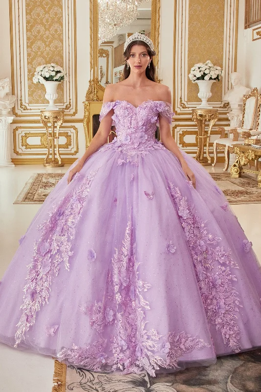 Limited Time Cinderella Divine 15713 Long Quinceanera Off Shoulder Floral Applique Ball Gown