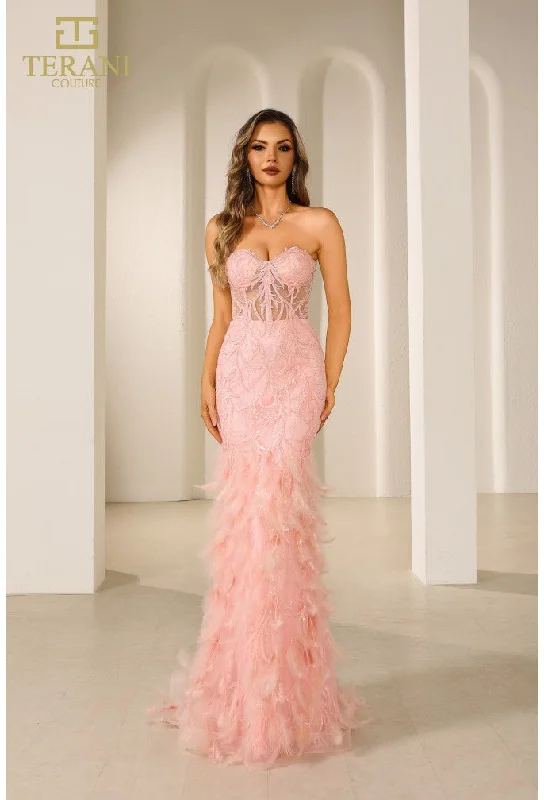 Overstock Terani Couture 251P4002 Long Formal Fitted Corset Prom Dress