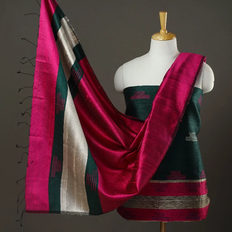 Lowest Price Green - 3pc Bhagalpuri Tussar Silk Dress Material Set 06