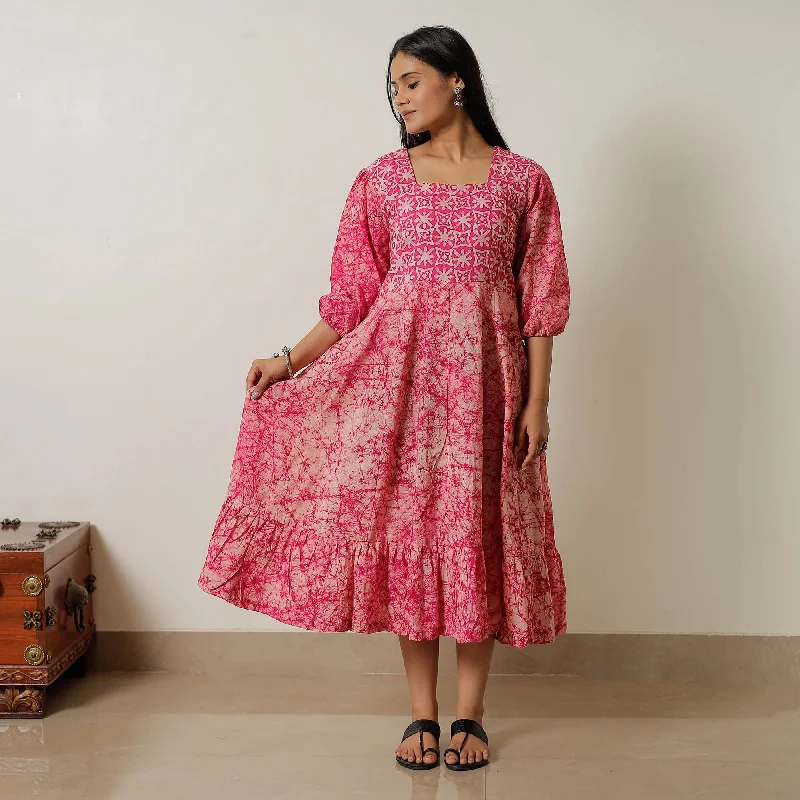 Extra Savings Pink - Hand Batik Printed Cotton Flared Dress 02
