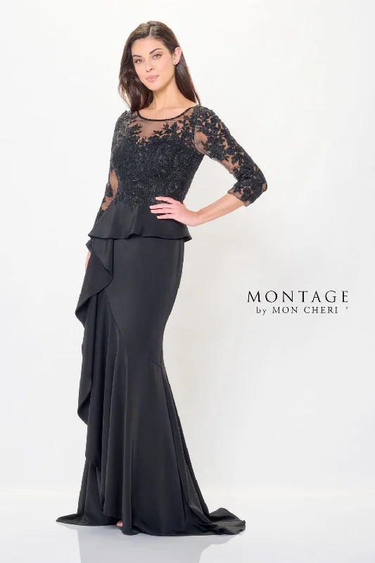 Final Clearance Montage M914 Long Beaded Formal Peplum Evening Dress