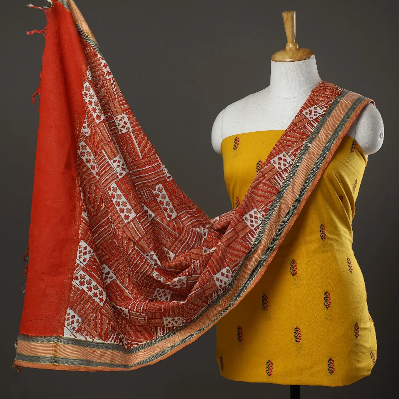 Quick Sale Yellow - 2pc Jacquard Prewashed Cotton Kurta with Jaipur Printed Dupatta 68