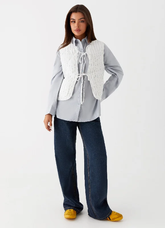 Price Drop Celini Quilted Vest - White Pinstripe