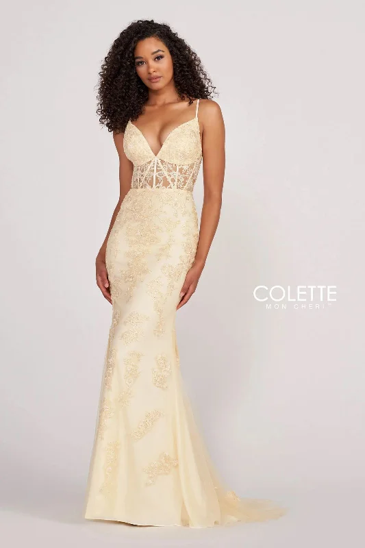 Deal Dash Colette CL2007 Long Fitted Prom Beaded Formal Dress