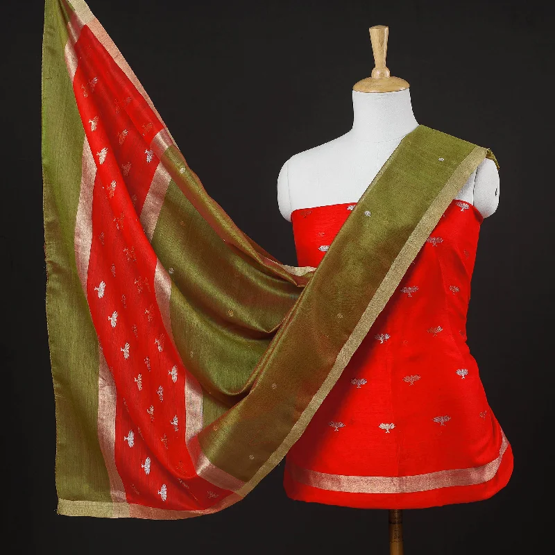 Extra Discounts Red - 2pc Handloom Chanderi Silk Zari Buti Suit Material Set