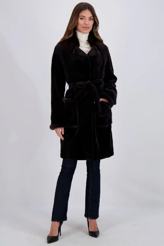 Shop and Save SHEARED MINK SHORT COAT WITH SABLE COLLAR, BELT