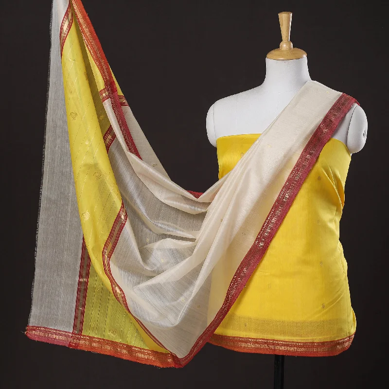 Daily Deals Yellow - 3pc Chanderi Silk Handloom Nakshi Zari Suit Material Set