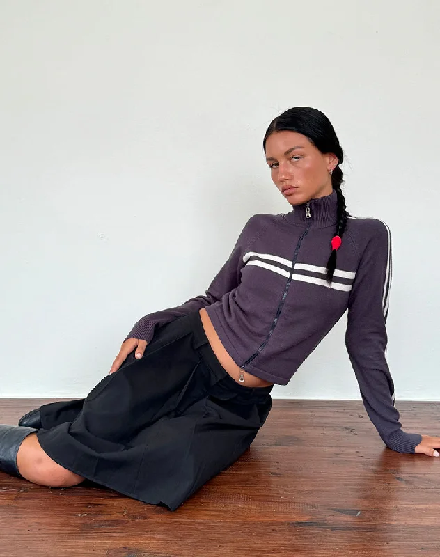 Doorbuster Deal Talisa Sporty Zip Through Jacket In Charcoal with Light Grey Stripes