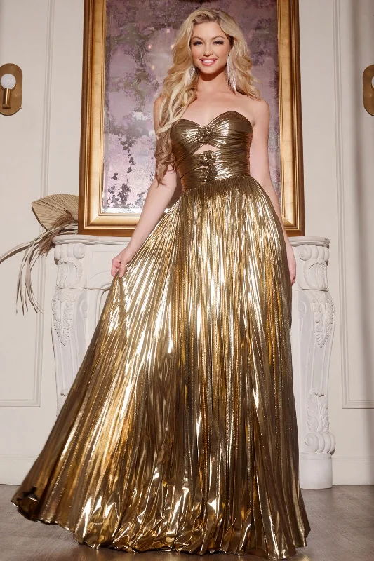 Special Discount Jovani 42335 Long Metallic Ball Gown Pleated Prom Dress