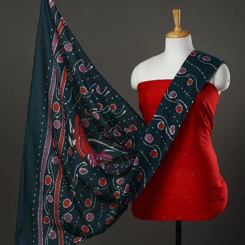 Limited Stock Red - 2pc Traditional Chanderi Silk Cotton Handloom Kurta with Batik Dupatta 55