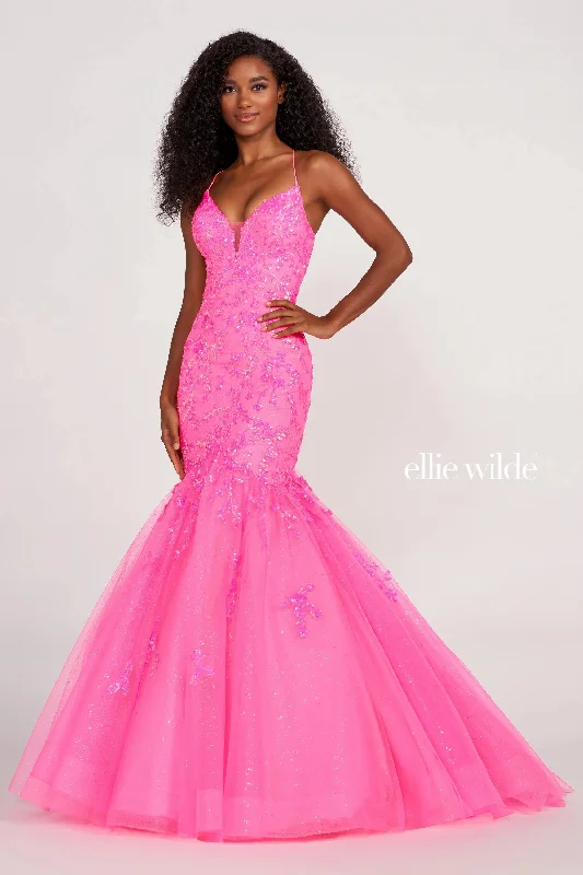 Great Deals Ellie Wilde EW34011 Prom Mermaid Glitter Long Formal Gown