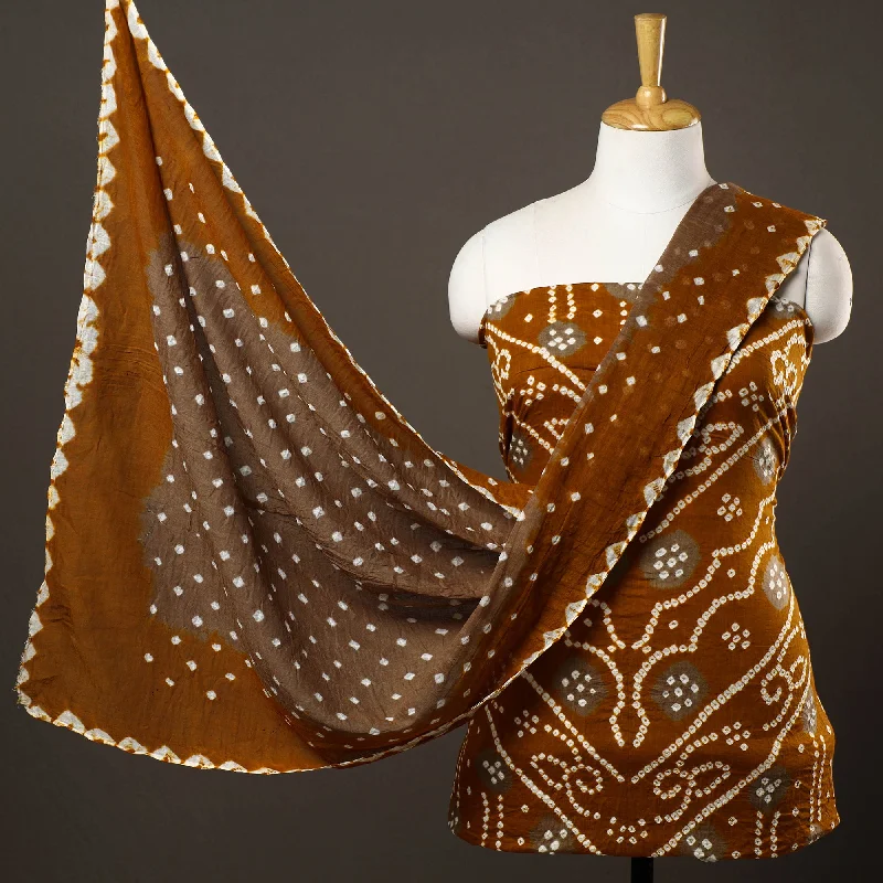 The Best Prices Brown - 3pc Kutch Bandhani Tie-Dye Satin Cotton Suit Material Set 21