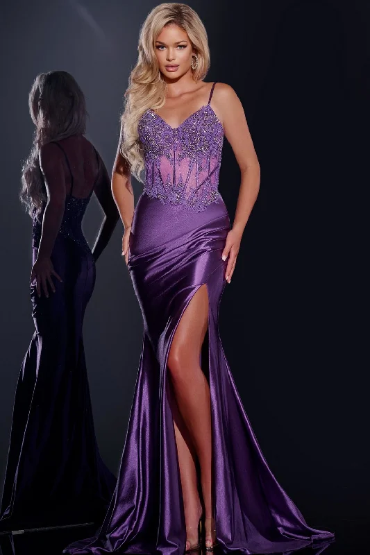 Super Bargain Jovani 42259 Long Fitted Formal Beaded Applique Slit Prom Dress