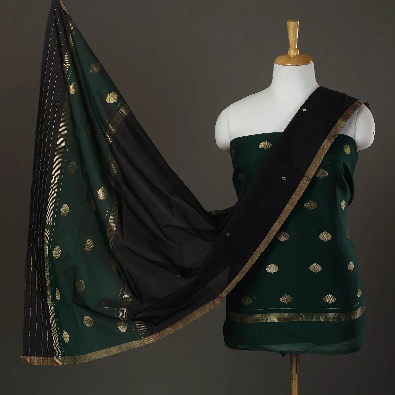 Markdown Madness Green - 2pc Zari Buti Handloom Chanderi Silk Dress Material 12