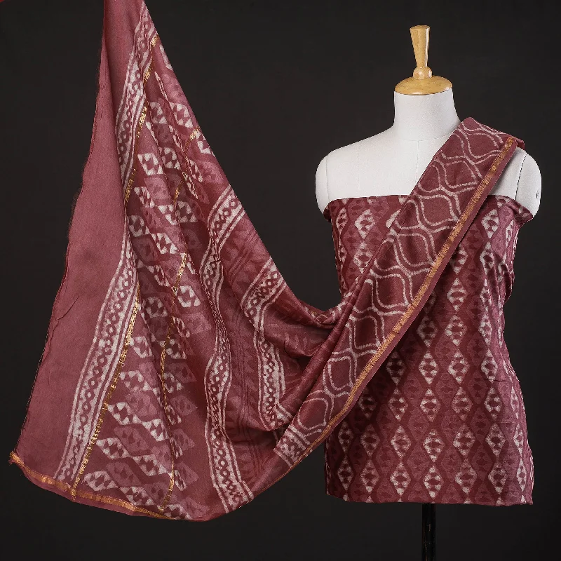 Fantastic Offers Maroon - 3pc Dabu Block Printing Chanderi Silk Suit Material Set