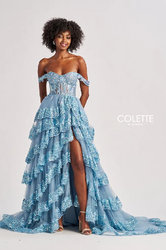 Bargain Bin Colette by Daphne CL8690 Long Formal A Line Tiered Prom Dress