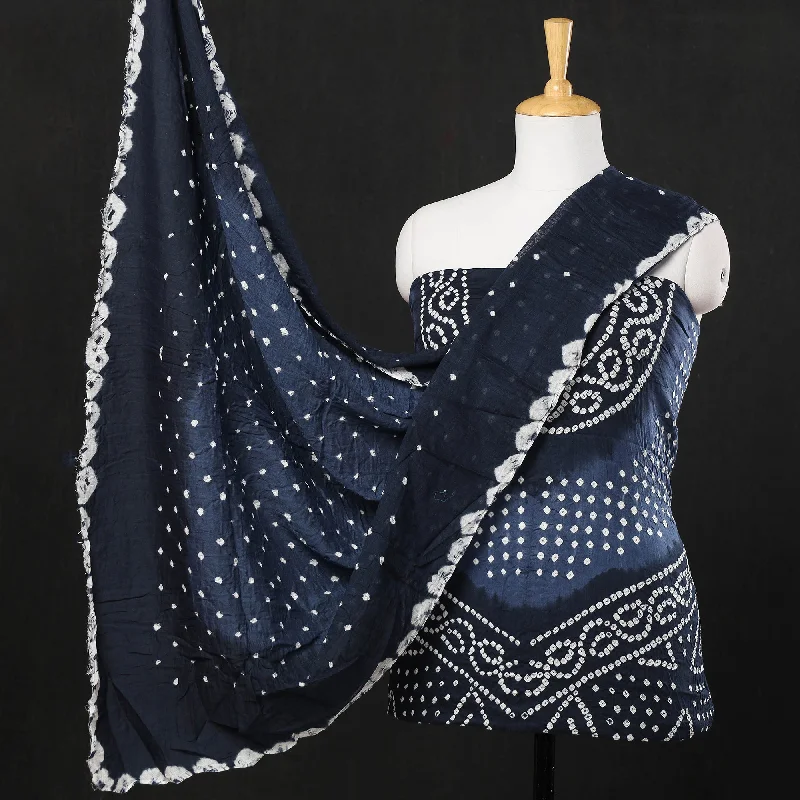 Exclusive Online Offer Multicolor - 3pc Kutch Bandhani Tie-Dye Satin Cotton Suit Material Set