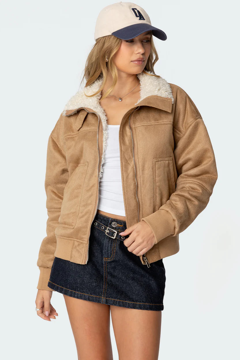 Price Rollback Velvet Ridge Shearling Bomber Jacket