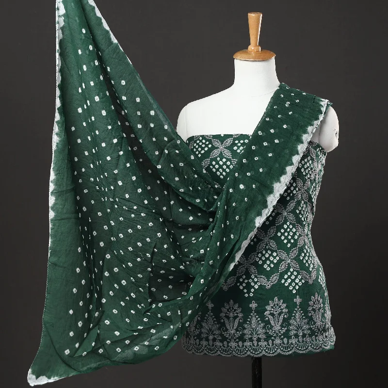 Buy Now Green - 3pc Kutch Bandhani Tie-Dye Mirror Work Satin Cotton Suit Material Set 177 Buy Now Green - 3pc Kutch Bandhani Tie-Dye Mirror Work Satin Cotton Suit Material Set 177