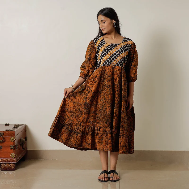 Amazing Deals Orange - Hand Batik Printed Cotton Flared Dress 04