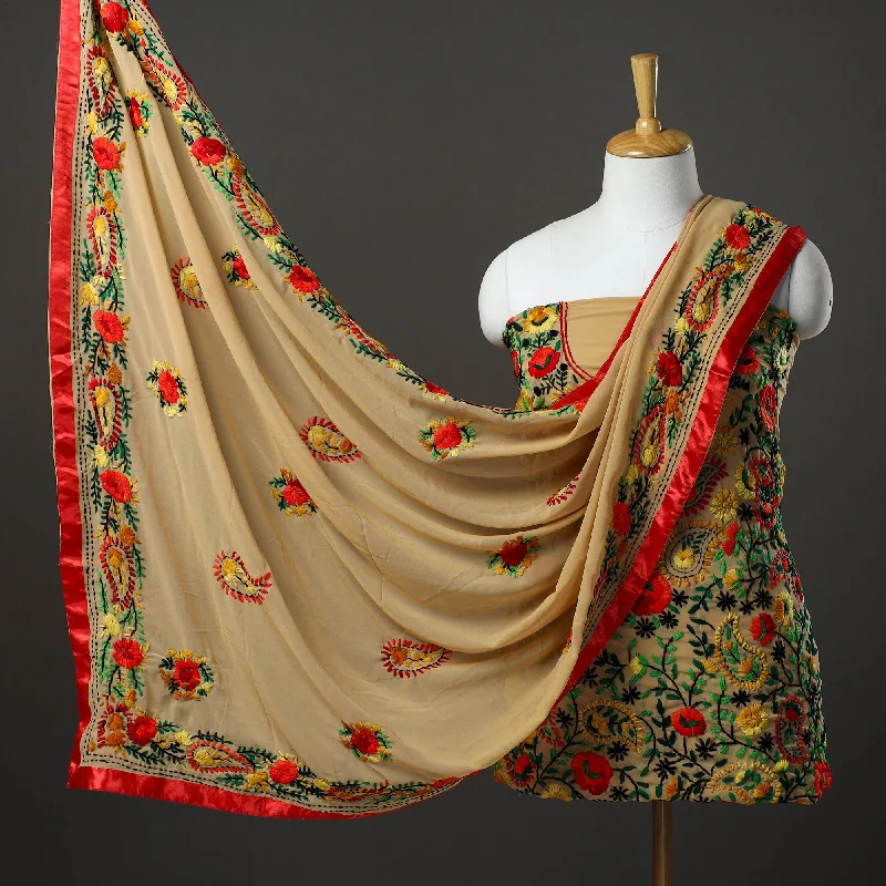 Midnight Madness Brown - 3pc Hand Embroidery Georgette Phulkari Dress Material 46