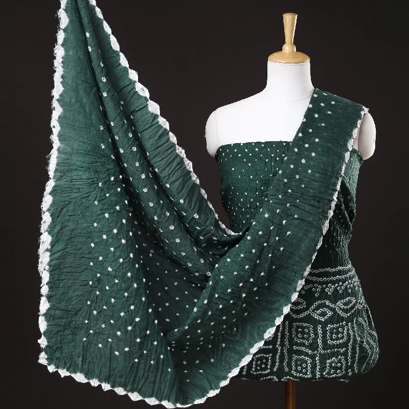 Closeout Green - 3pc Kutch Bandhani Tie-Dye Satin Cotton Suit Material Set 88