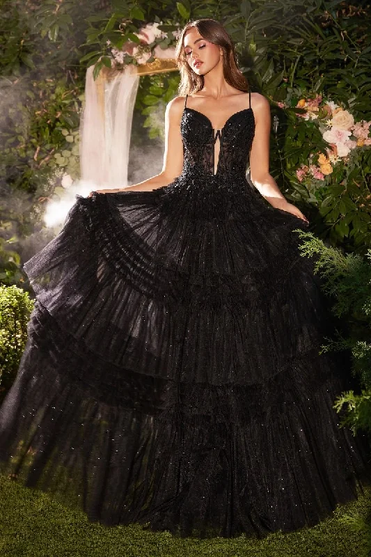Final Markdown Andrea & Leo A1247 Long Layered Pleated Formal Prom Dress