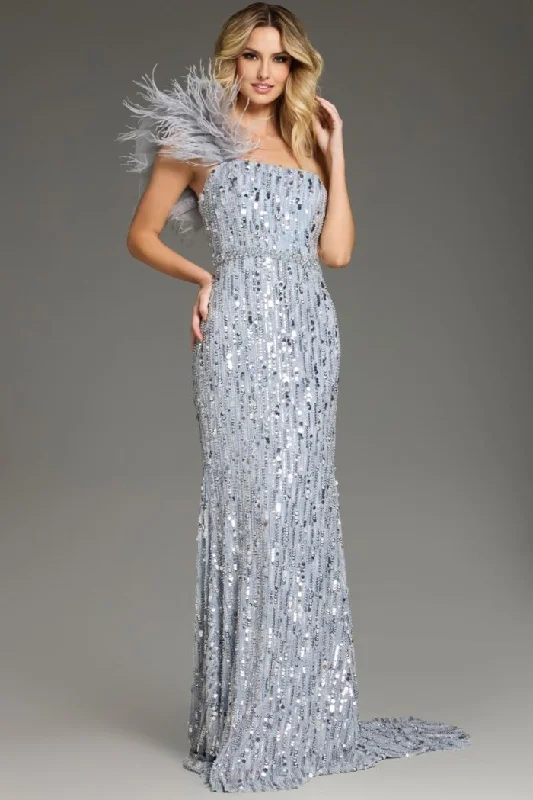 Online Only Jovani 42426 Long Sequined Formal Fitted Feather Prom Dress