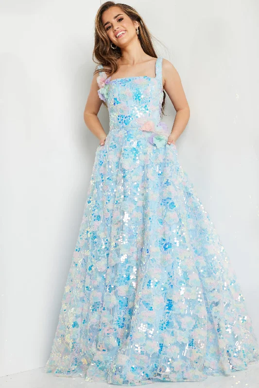 Limited Edition Jovani K23955 Long A Line Floral Print Sequin Formal Prom Girls Dresses