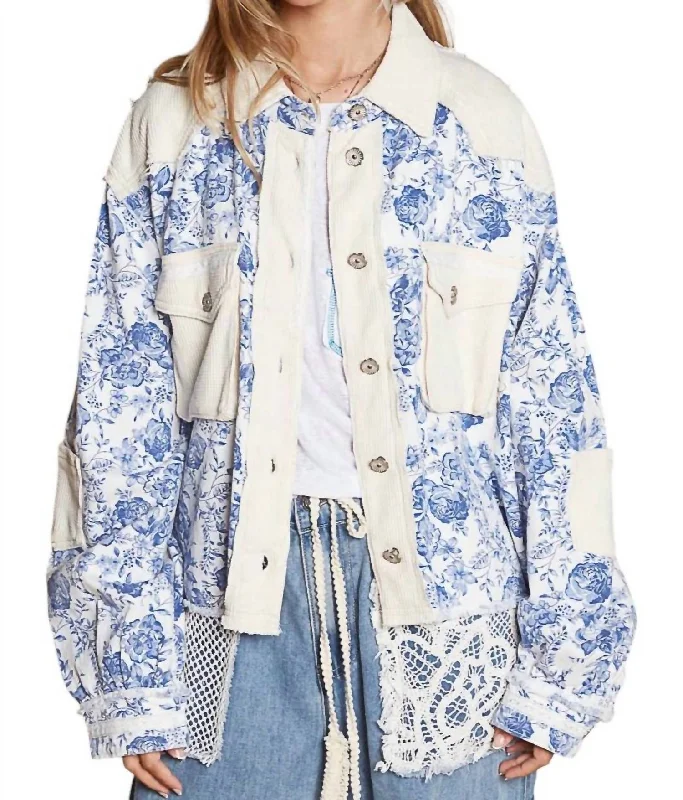 Savings Bonanza The Wildflower Jacket In Ivory/blue