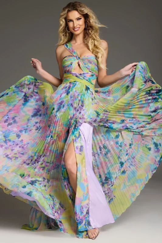 Limited Availability Jovani 38688 Floral Long Pleated Formal Prom Dress