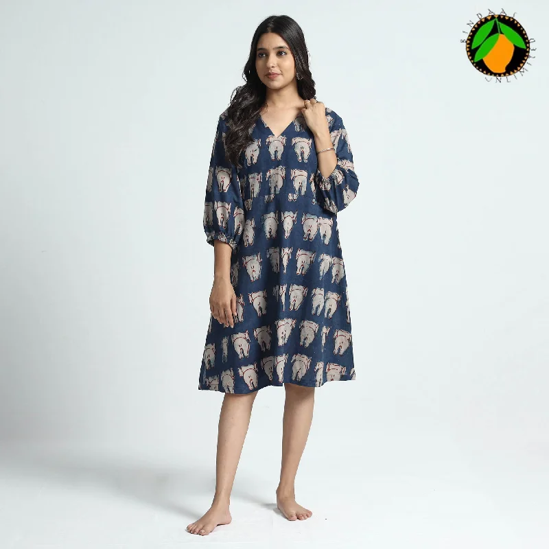 Great Deals Blue - Bindaas Art Block Printed Cotton Dress