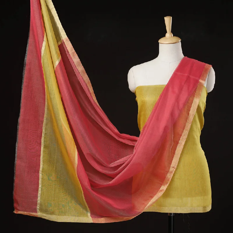 Value Deals Yellow - 2pc Chanderi Silk Handloom Suit Material Set with Zari Border