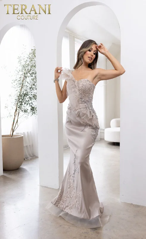 Early Access Terani Couture 241E2485 Asymmetrical Trumpet Long Formal Evening  Dress