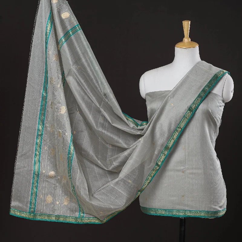 Sale Event Grey - 3pc Chanderi Silk Handloom Nakshi Zari Suit Material Set