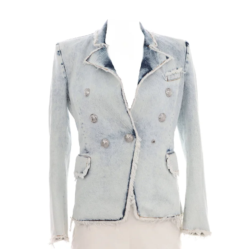 Super Sale Women's Fringed Double Breasted Jacket Denim