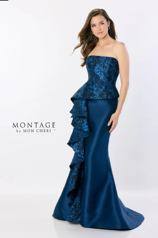 Quick Sale Montage M2228 Long Mermaid Gown Peplum Ruffle Formal Evening Dress