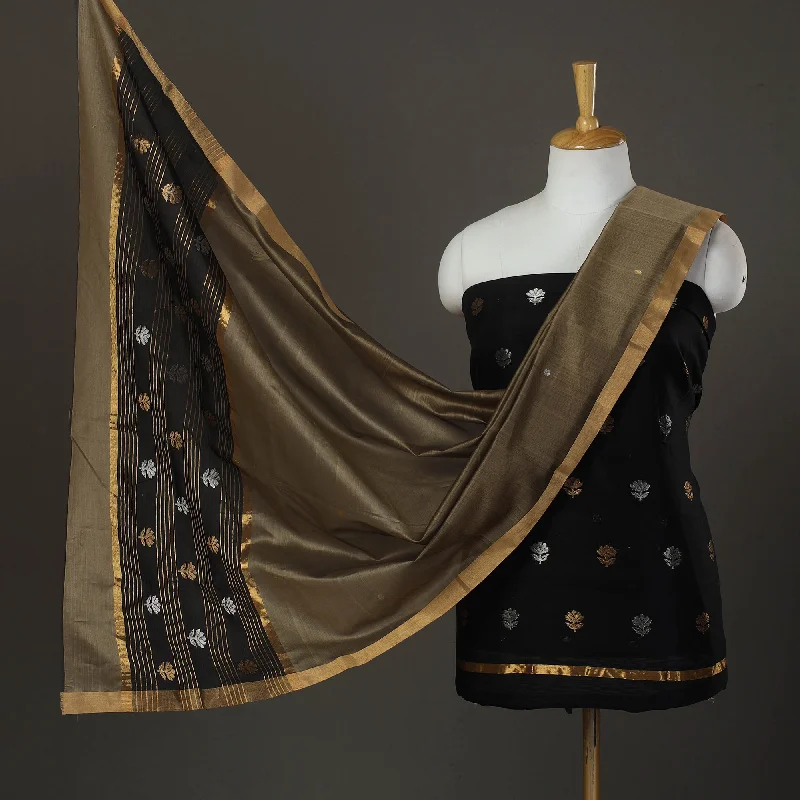 Closeout Sale Black - 2pc Zari Buti Handloom Chanderi Silk Dress Material 11