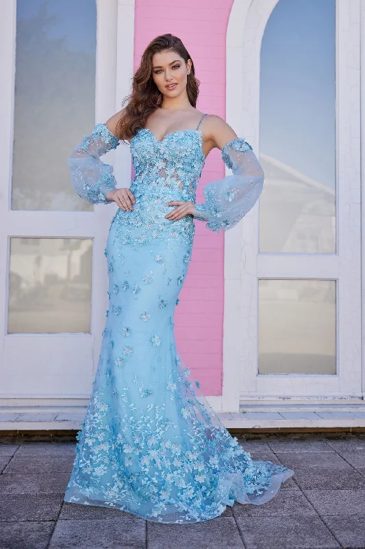 Unmissable Offer Ellie Wilde EW35107 Long Fitted Formal Prom Gown With Detachable Sleeves