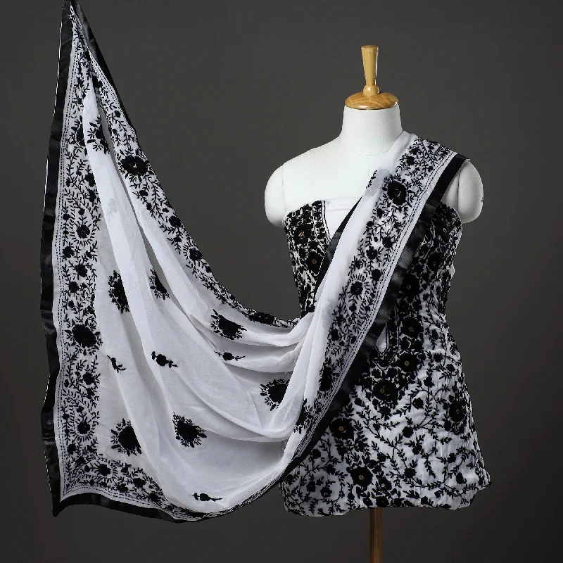 Shop and Save Black - 3pc Hand Embroidery Georgette Phulkari Dress Material 16
