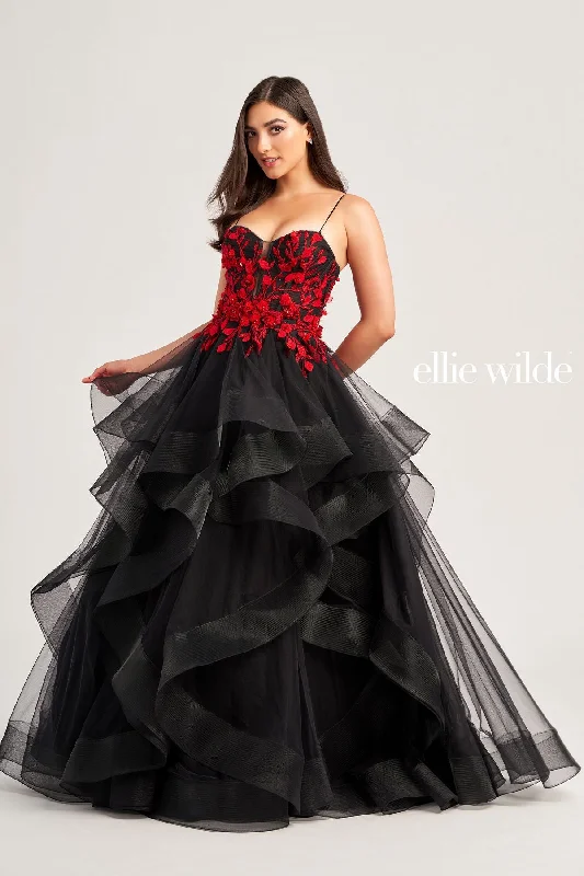 YEAR-End Sale Ellie Wilde EW35070 Long Ball Gown Beaded Applique Prom Dress