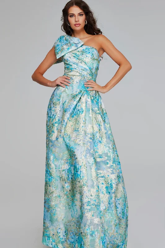 Weekend Deal Jovani 40317  A Line Pleated Metallic Formal Long Prom Dress