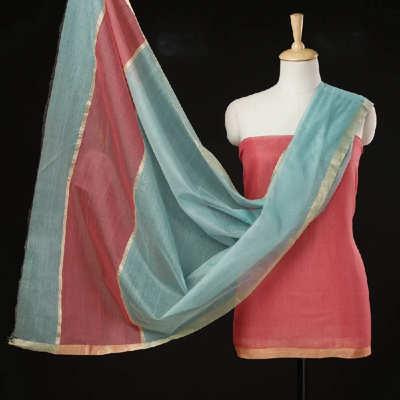 Daily Deals Pink - 2pc Chanderi Silk Handloom Suit Material Set with Zari Border