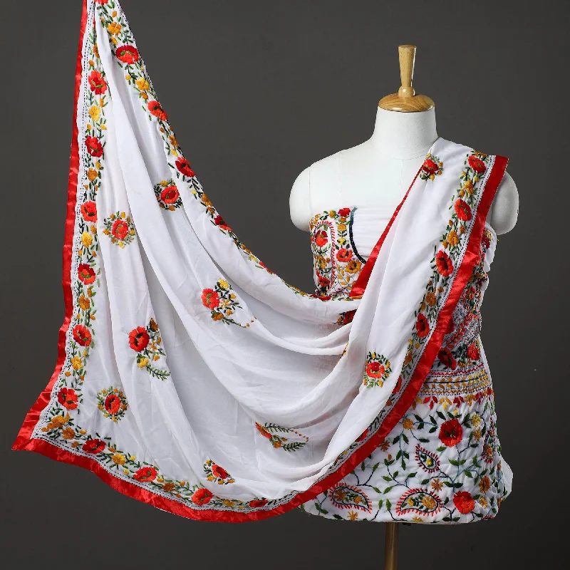 Customer Appreciation Sale White - 3pc Hand Embroidery Georgette Phulkari Dress Material 69