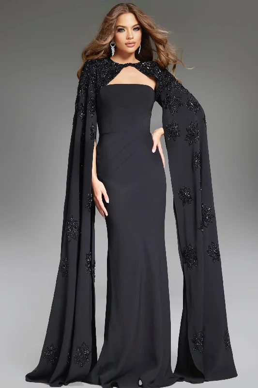 Final Clearance Jovani 39957 Fitted Long Beaded Cape Formal Dress