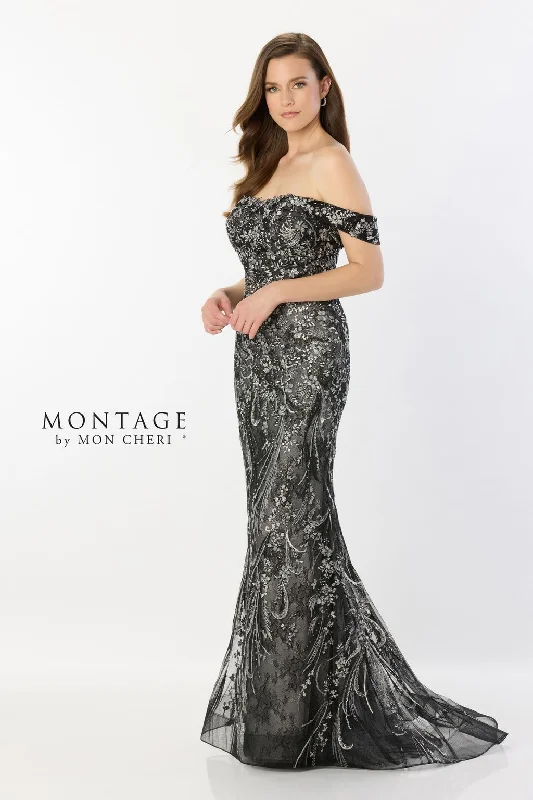 Overstock Montage M2230 Long Lace Mermaid Beaded Belt Formal Dress