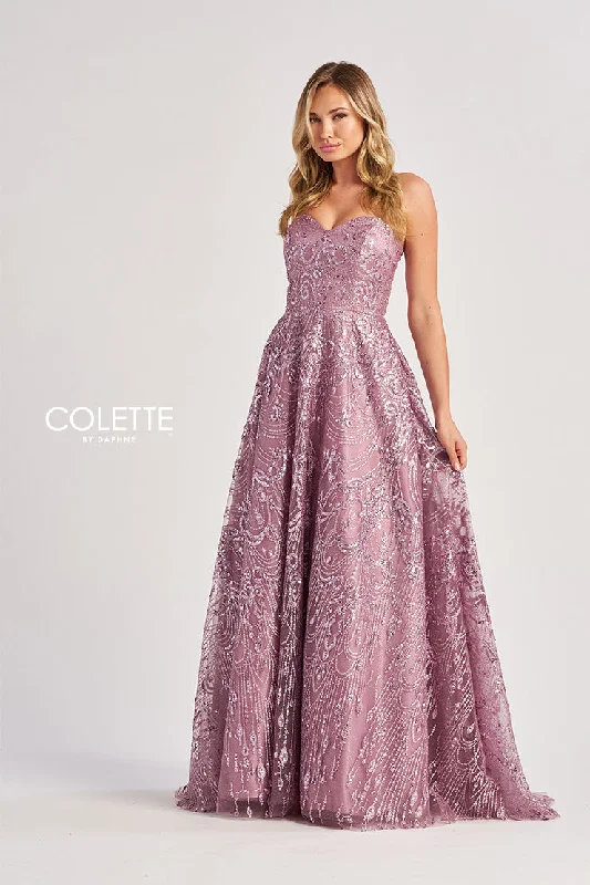 Mega Sale Colette by Daphne CL8625 A Line Long Formal Glitter Prom Dress