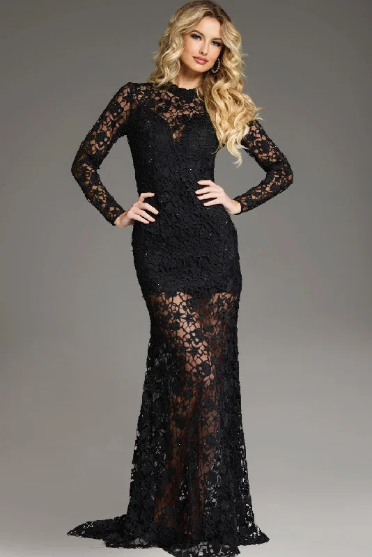 Value Deals Jovani 39034 Long Sleeve Formal Fitted Lace Evening Dress